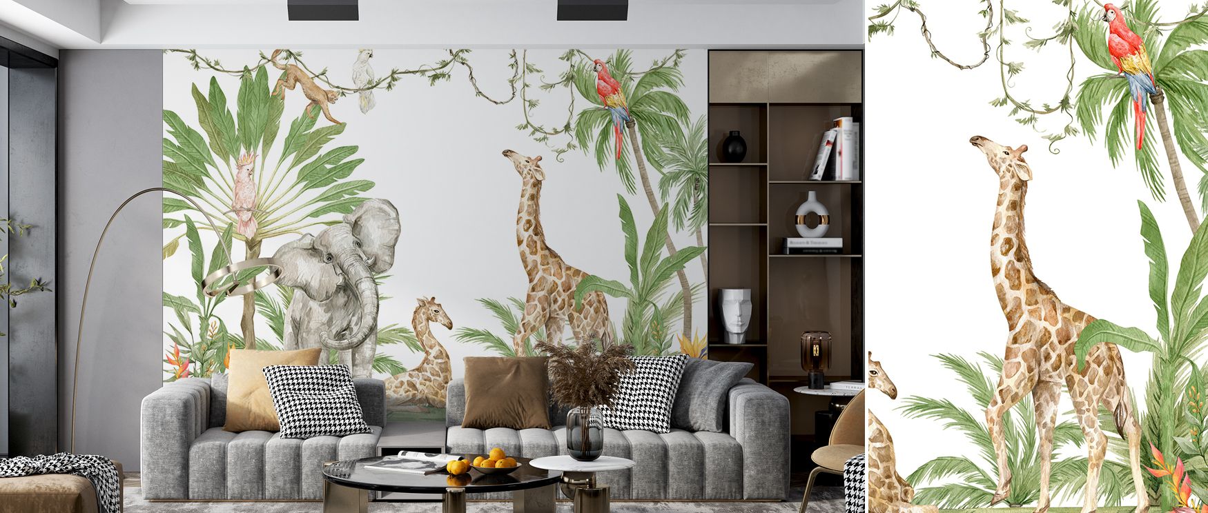 The mural layers animals and trees into rhythm, creating playful interiors where storytelling thrives. Jungle Friends enriches nurseries, bedrooms, or family rooms with joy, charm, and curiosity, turning walls into daily adventures. 