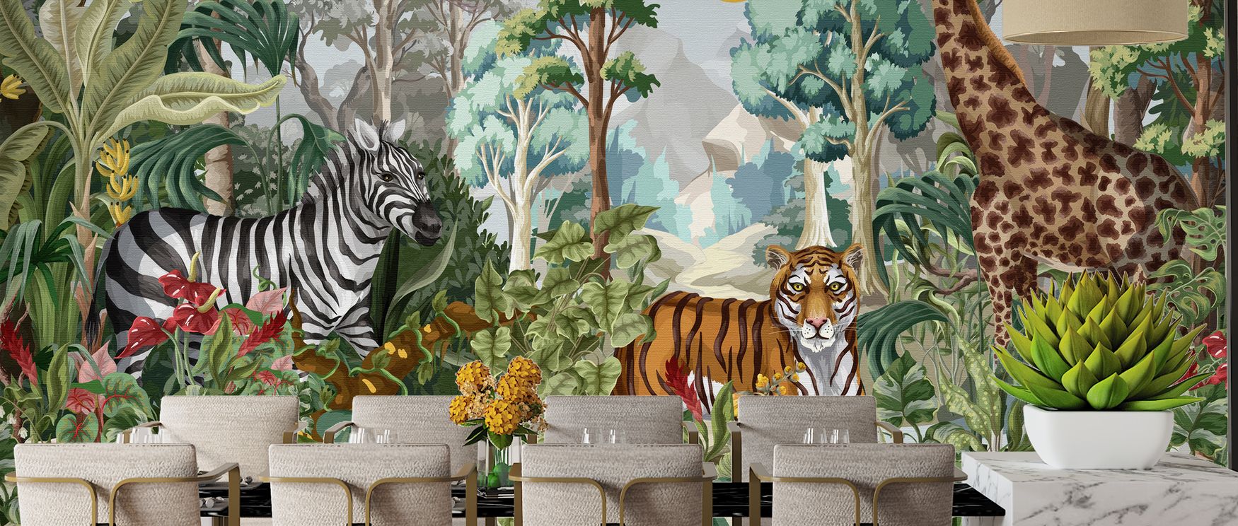 The mural radiates rhythm and curiosity, filling interiors with narrative beauty. Perfect for nurseries or family rooms, Eden Play turns walls into immersive jungle adventures where children can grow with inspiration. 
