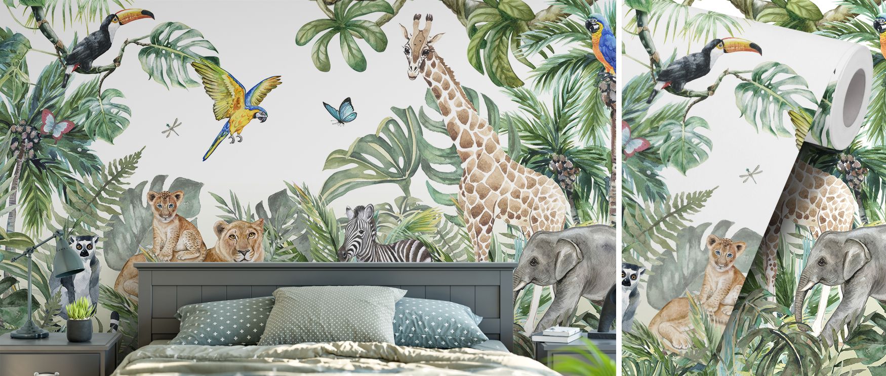 Ark Friends balances greenery and animals with narrative rhythm, transforming interiors into imaginative retreats. Its composition enriches children’s bedrooms with joy, creativity, and storytelling artistry. The mural makes daily spaces exciting, while g