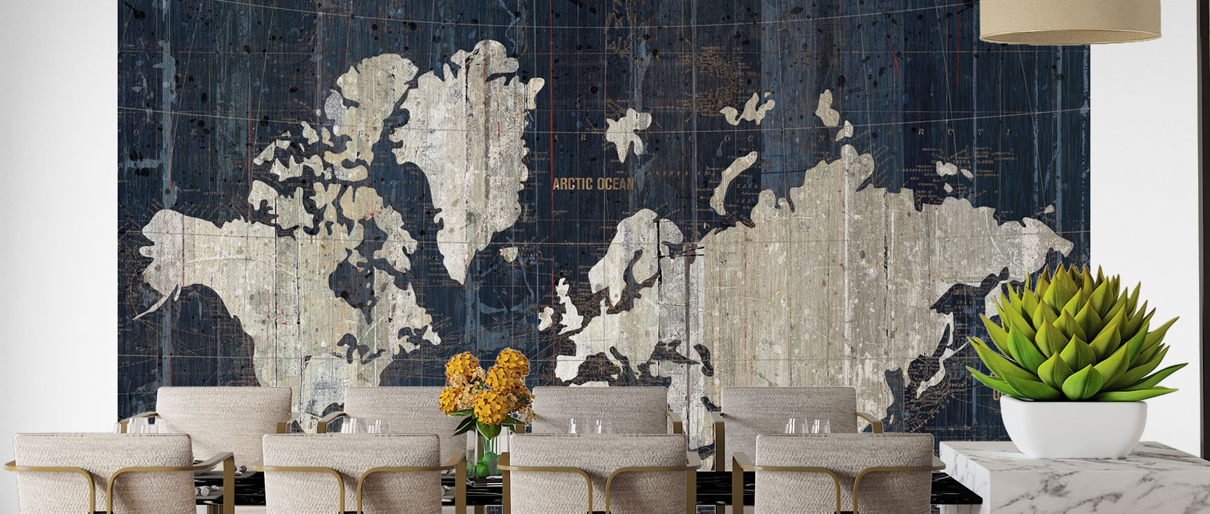 The mural creates immersive rhythm, balancing vintage lines with cartographic artistry. It transforms interiors into refined retreats where cultural depth grounds walls in history and decorative sophistication. 