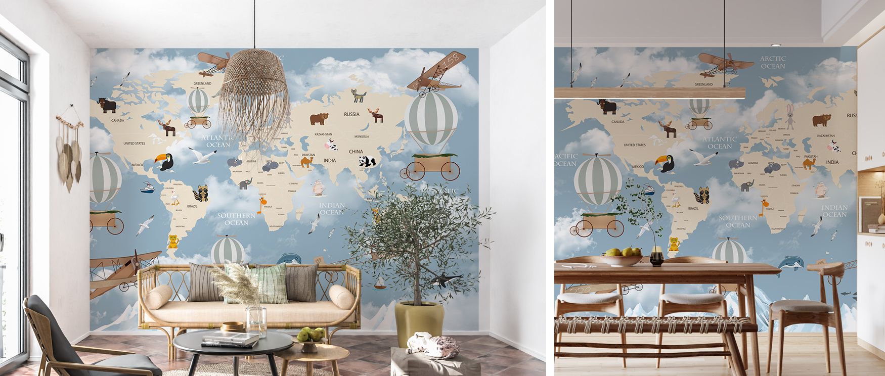 The mural spreads continents across walls in illustrated rhythm. Its landmarks add cultural detail, enriching interiors with curiosity and balance. Studies or classrooms thrive under its artistry. 