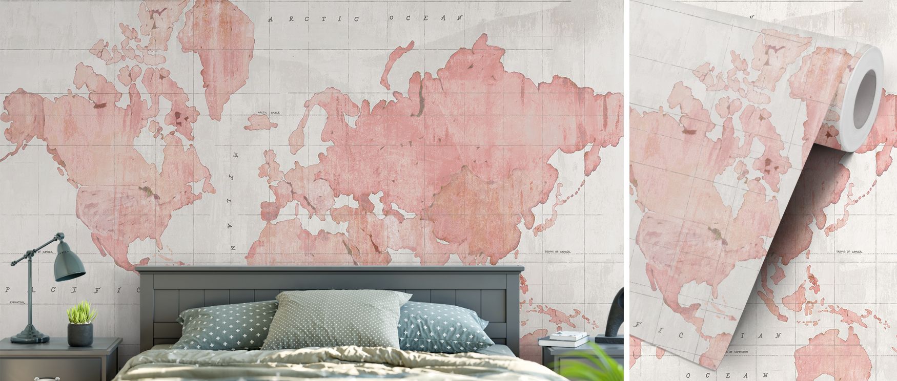 The She’s Going Places Wallpaper spreads across walls in pink-toned artistry, with continents and cities arranged in rhythmic charm. Its composition enriches bedrooms, studies, or creative spaces with empowerment, curiosity, and cultural refinement. The m