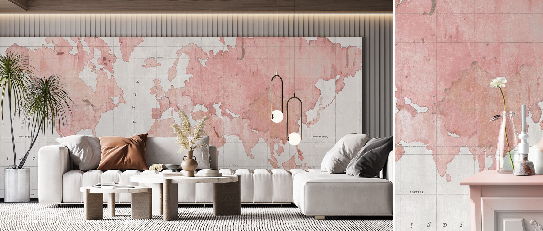 Cities animate the map with rhythm, while pink tones add feminine charm. This mural transforms bedrooms into cultural sanctuaries where imagination and ambition thrive daily. Its balance of style and discovery makes interiors immersive and inspiring. 