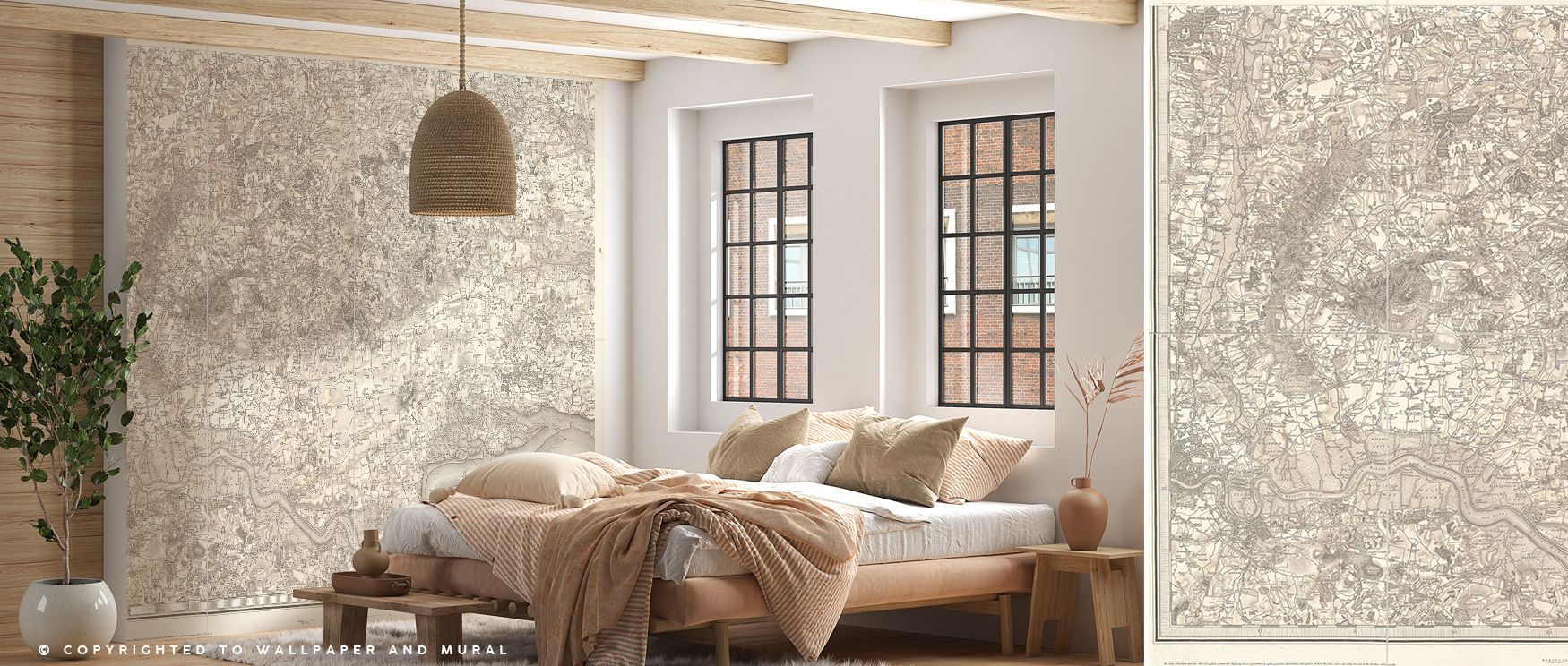 Along the River Thames celebrates both sustainability and exploration, layering global cartography into rhythm. This mural enriches interiors with charm, creating stylish eco-friendly sanctuaries that are meaningful and refined. 