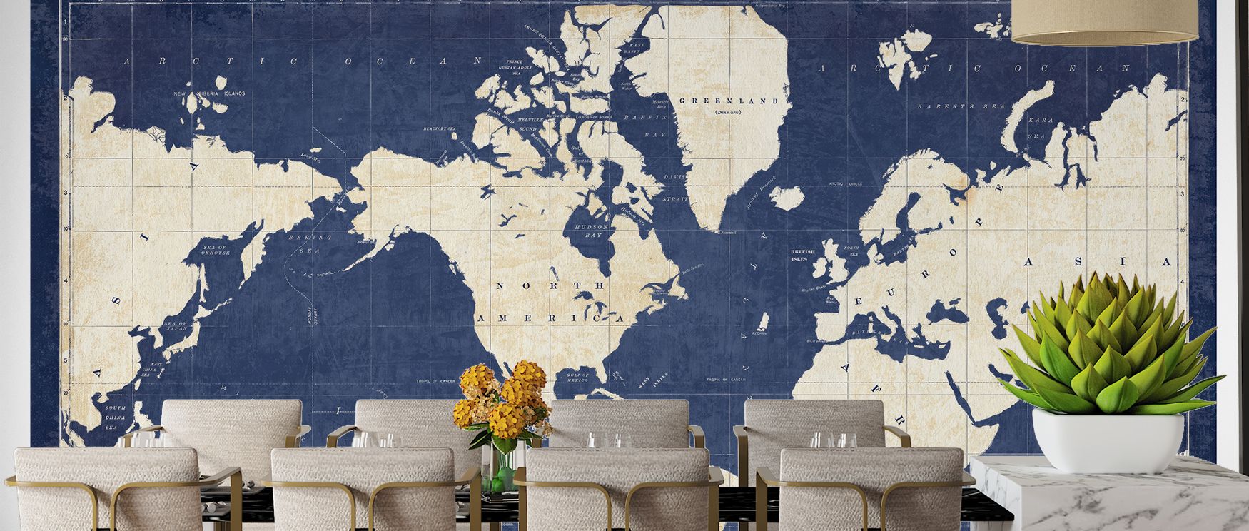 Blueprint World Map Dark creates balance between industrial style and cultural charm. Its composition enriches studies, offices, or living rooms with sophistication. 