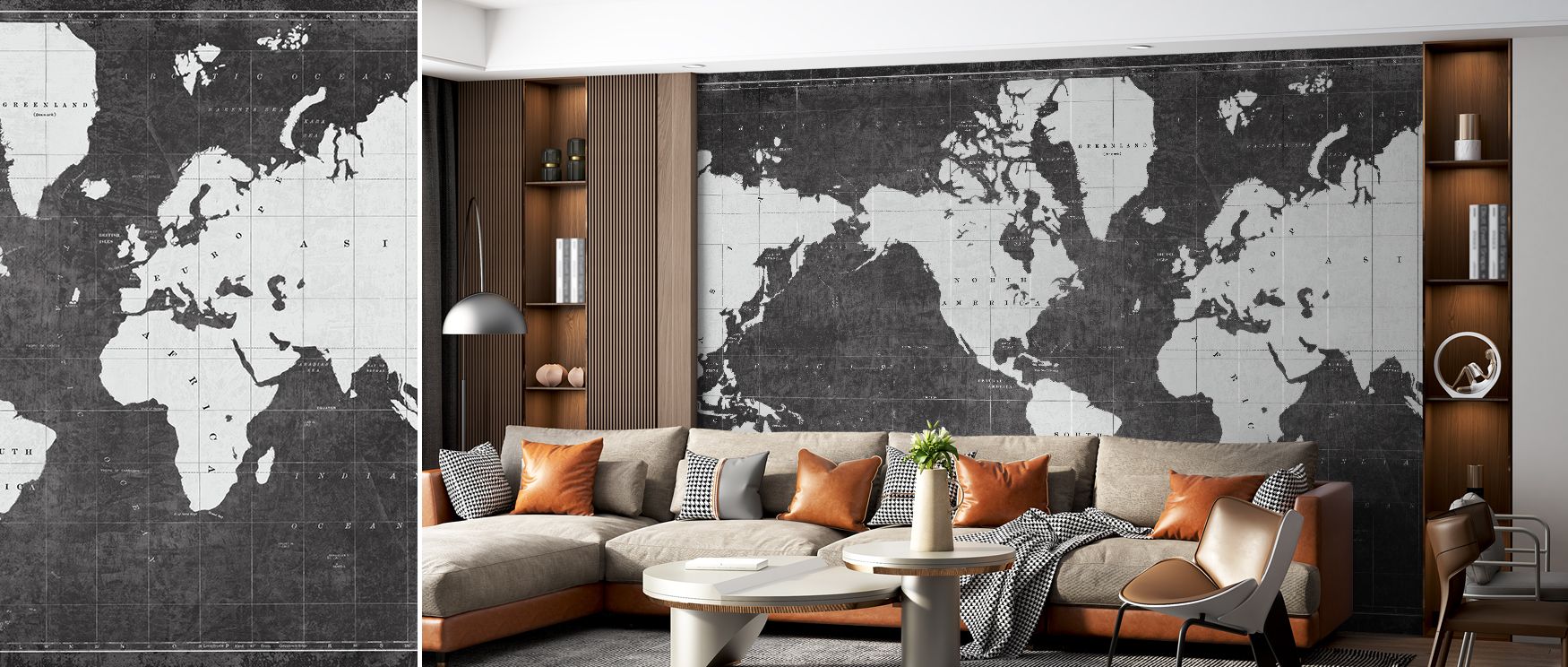 In the Blueprint World Map Gray Wallpaper, continents and cities appear in refined blueprint detail. The design radiates modern precision, perfect for creative studios or studies. Its palette balances decorative charm with calm energy. 