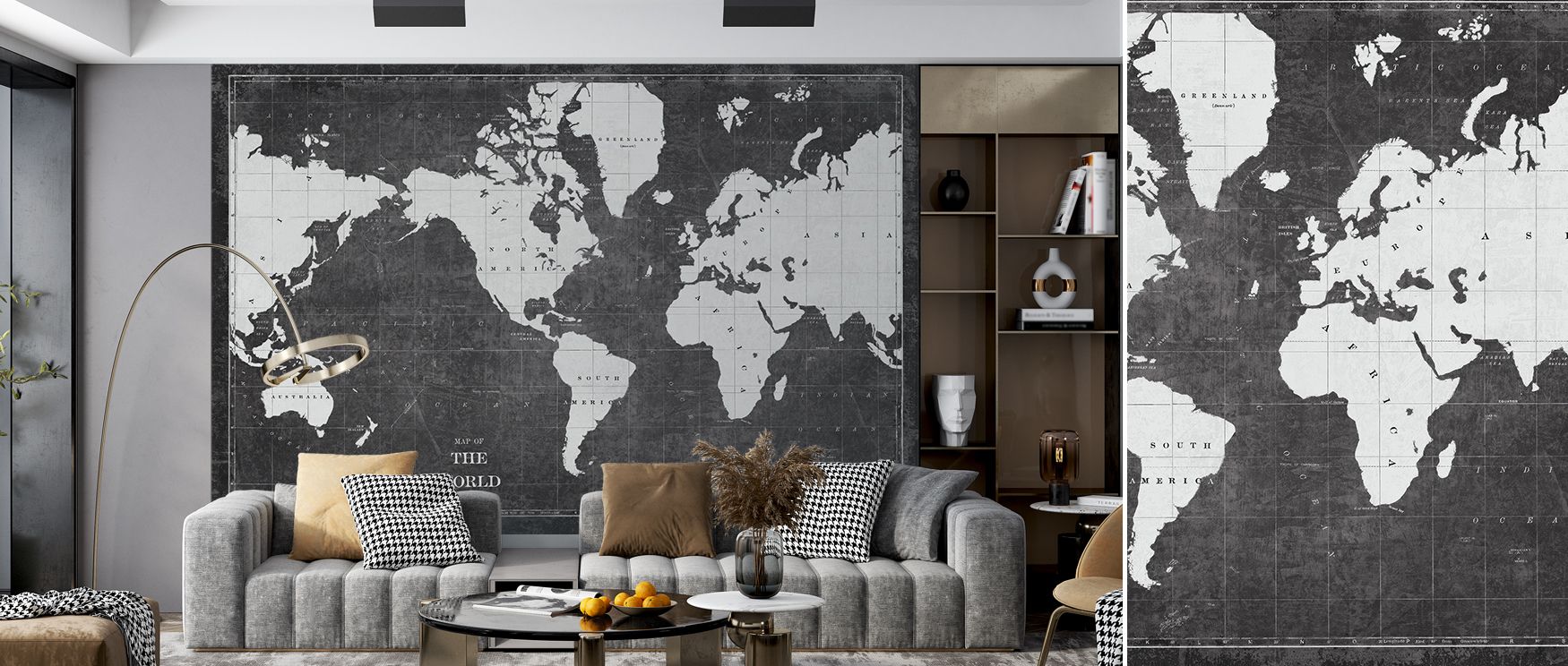 In this wallpaper, gray blueprint lines form the map of the world. The Blueprint World Map Gray design enriches bedrooms, offices, or studies with precision, grounding walls in calm elegance.