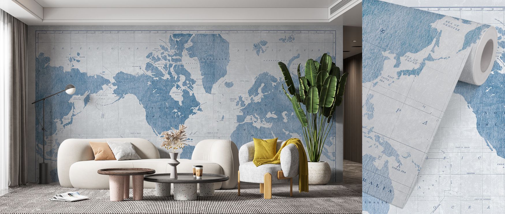 The Blueprint World Map Wallpaper balances architectural rhythm with global details. Its imagery transforms offices or bedrooms into modern sanctuaries. The design radiates timeless refinement and curiosity. 