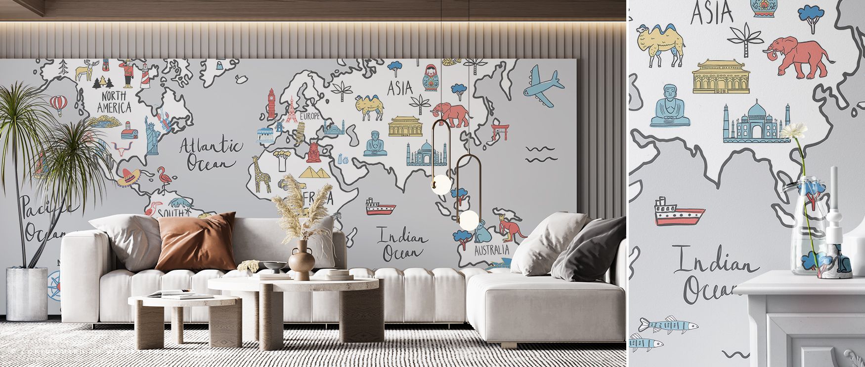 In the World Essentials Map Wallpaper, detailed geography becomes decorative artistry. The design radiates global inspiration, perfect for dining areas, living rooms, or offices. Its imagery creates timeless sophistication. 