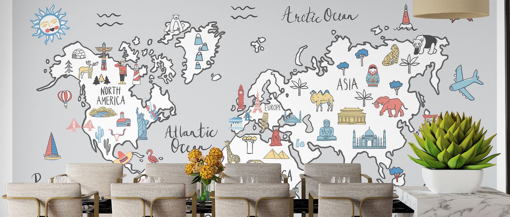 The World Essentials Map Wallpaper blends detailed geography with refined charm, enriching interiors with balance. Perfect for offices or bedrooms, the design radiates sophistication and curiosity.