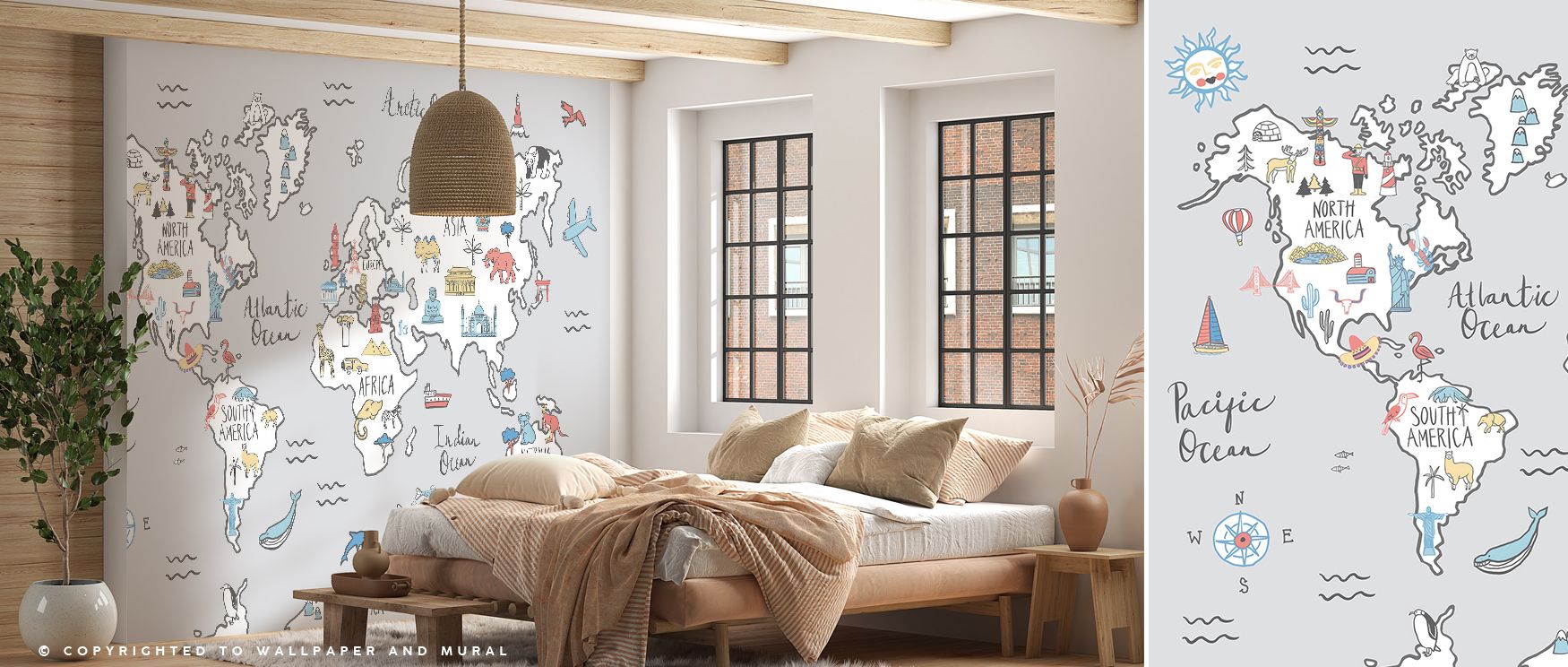 Geography unfolds in the World Essentials Map Wallpaper, with continents and cities rendered in detail. The design radiates timeless elegance, perfect for offices, bedrooms, or creative interiors. Its imagery offers curiosity and charm. 