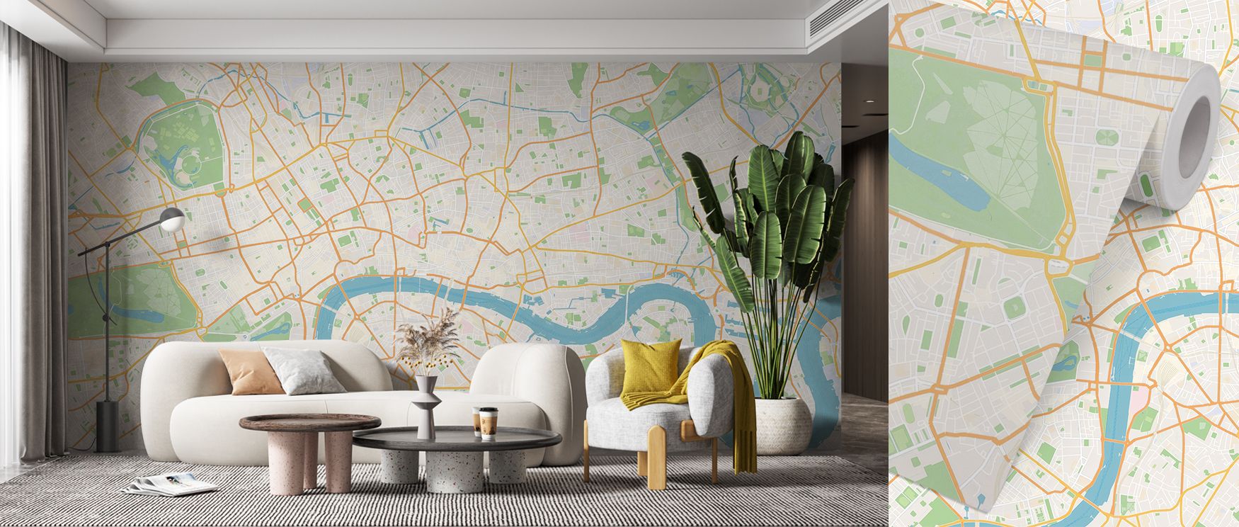 In this wallpaper, detailed maps are rendered in bold color. The Central London Color design enriches studies or dining spaces with vibrancy. Its imagery balances education with style, creating timeless charm. 