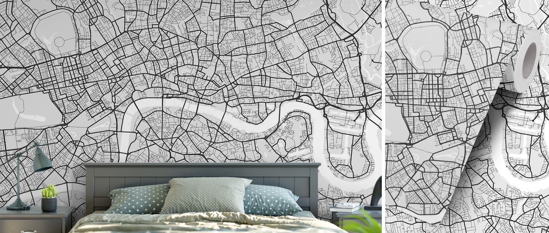 In this wallpaper, maps appear in neutral gray detail, creating understated rhythm. The Central London Grey design enriches studies, dining spaces, or bedrooms with charm. Its imagery radiates decorative refinement. 