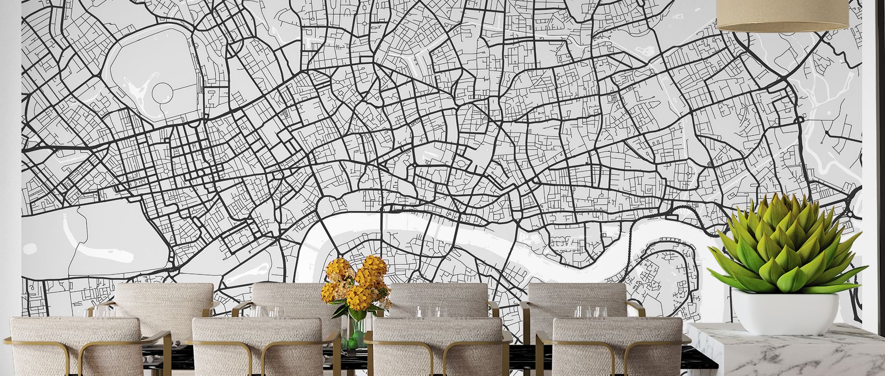 Central London Grey Map Wallpaper reveals maps in neutral gray tones, creating versatile charm. Its imagery enriches offices, dining rooms, or bedrooms with decorative balance. The design radiates understated sophistication. 