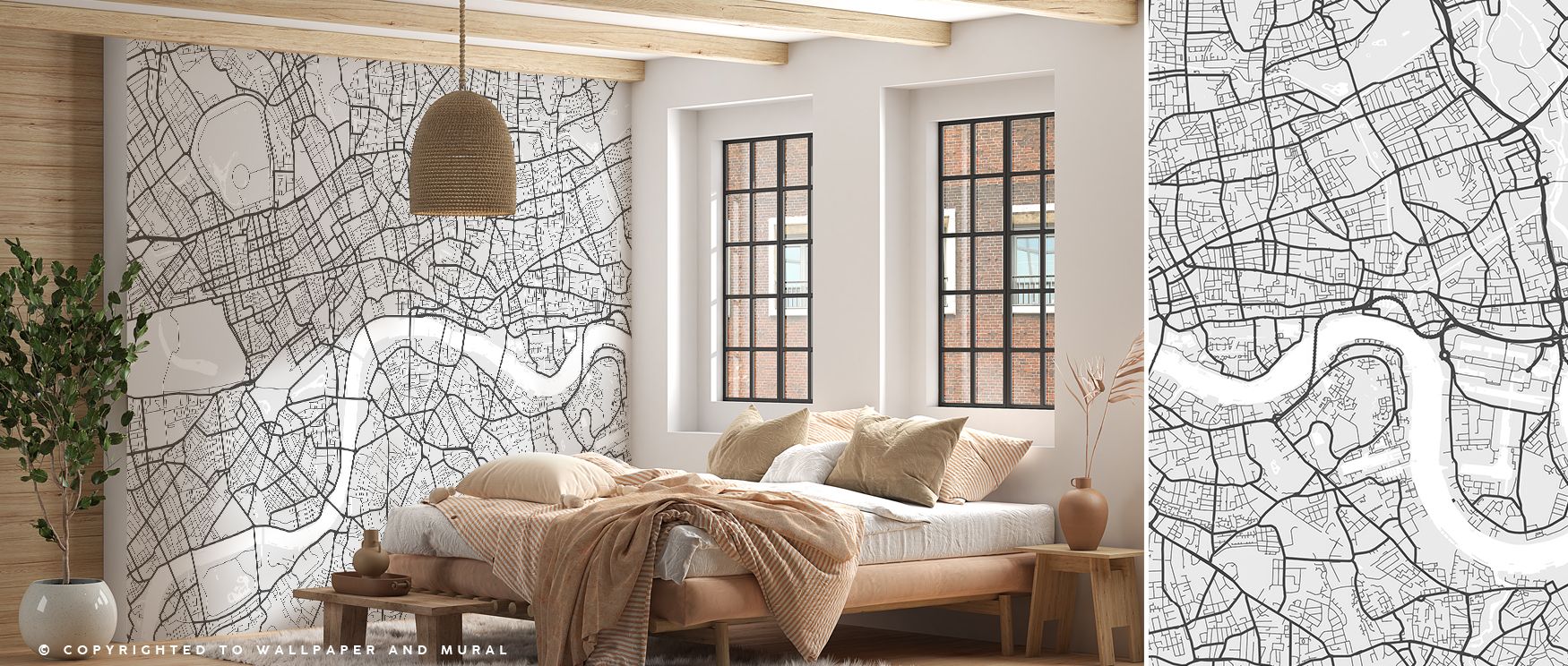 Maps appear in elegant gray tones in the Central London Grey Map Wallpaper, enriching interiors with subtle rhythm. Perfect for offices, bedrooms, or dining areas, its imagery creates calm sophistication. 