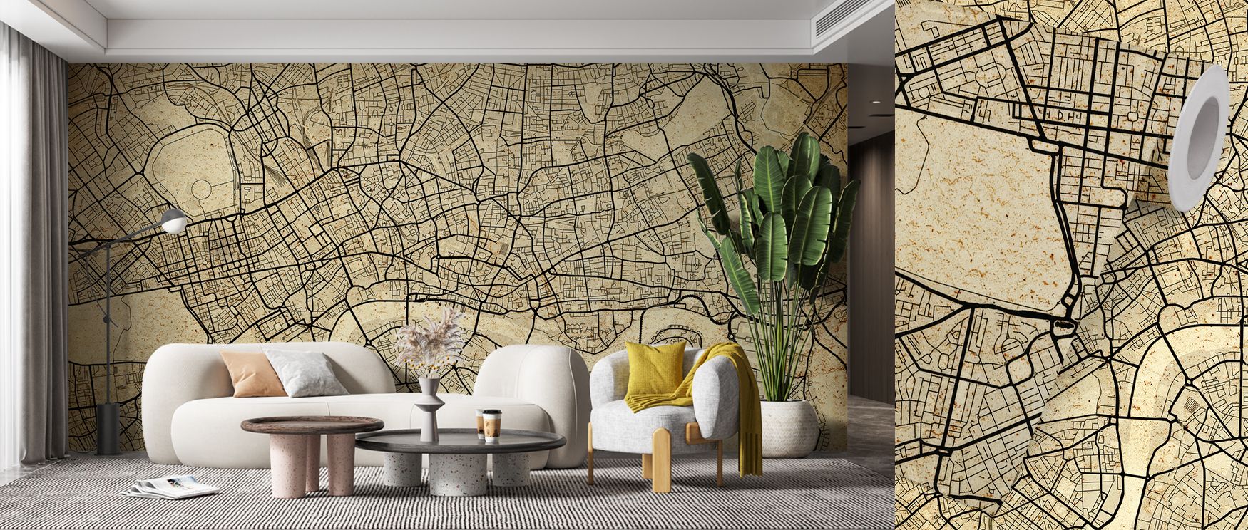 This London vintage map wallpaper combines antique styled cartography with soft coloring capturing the romance of global travel and city landmarks in a timeless composition that enhances interiors with character and elegance suitable for offices lounges o