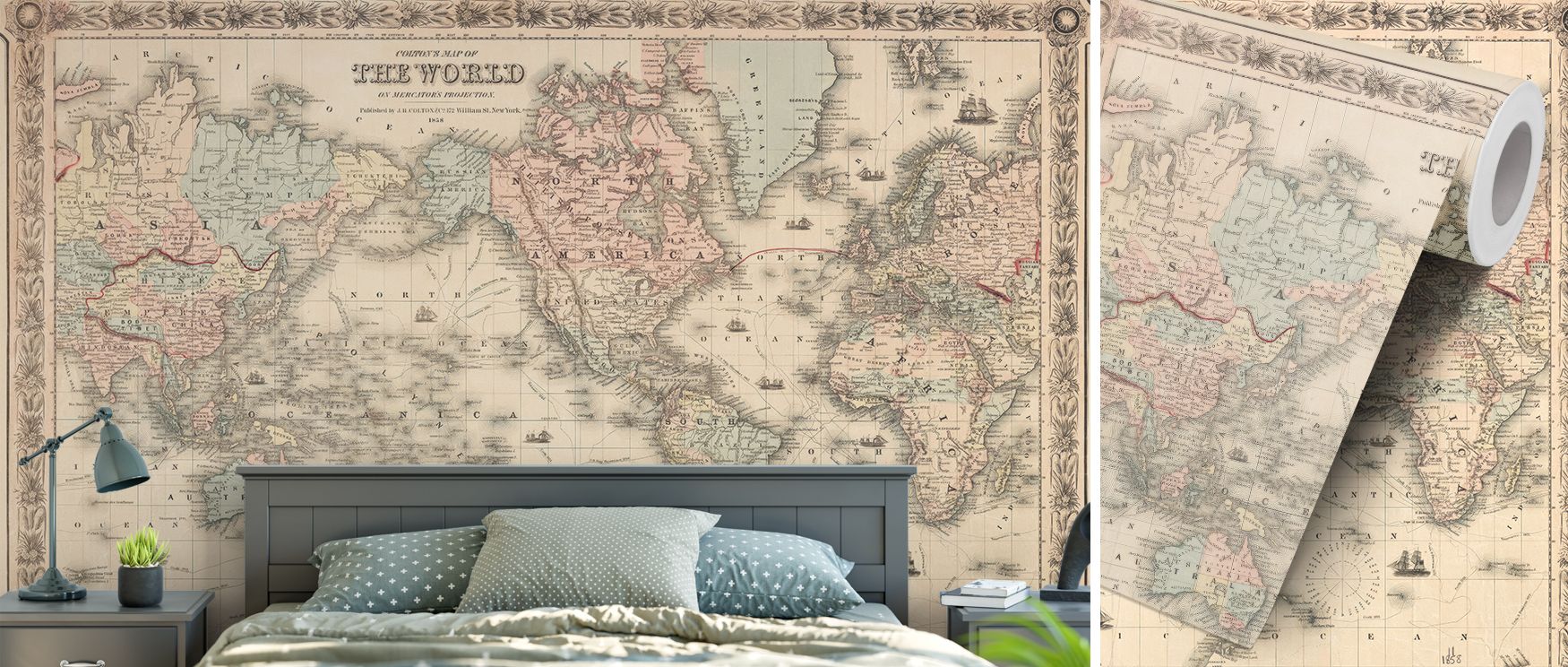 An ornate reproduction of Colton’s vintage map in rich colors with careful artistry that evokes history exploration and antique beauty enhancing interior walls with sophistication suitable for both traditional and modern spaces. 