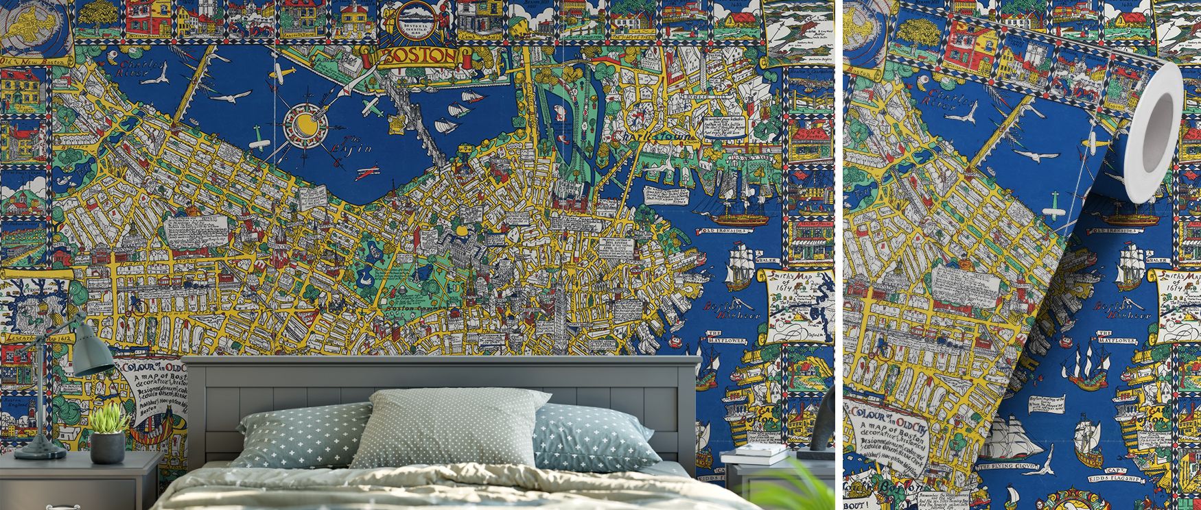 Boston inspired decorative wallpaper showcasing the city’s distinctive layout in detailed cartography style that transforms interiors into stylish metropolitan spaces suitable for lounges or offices. 