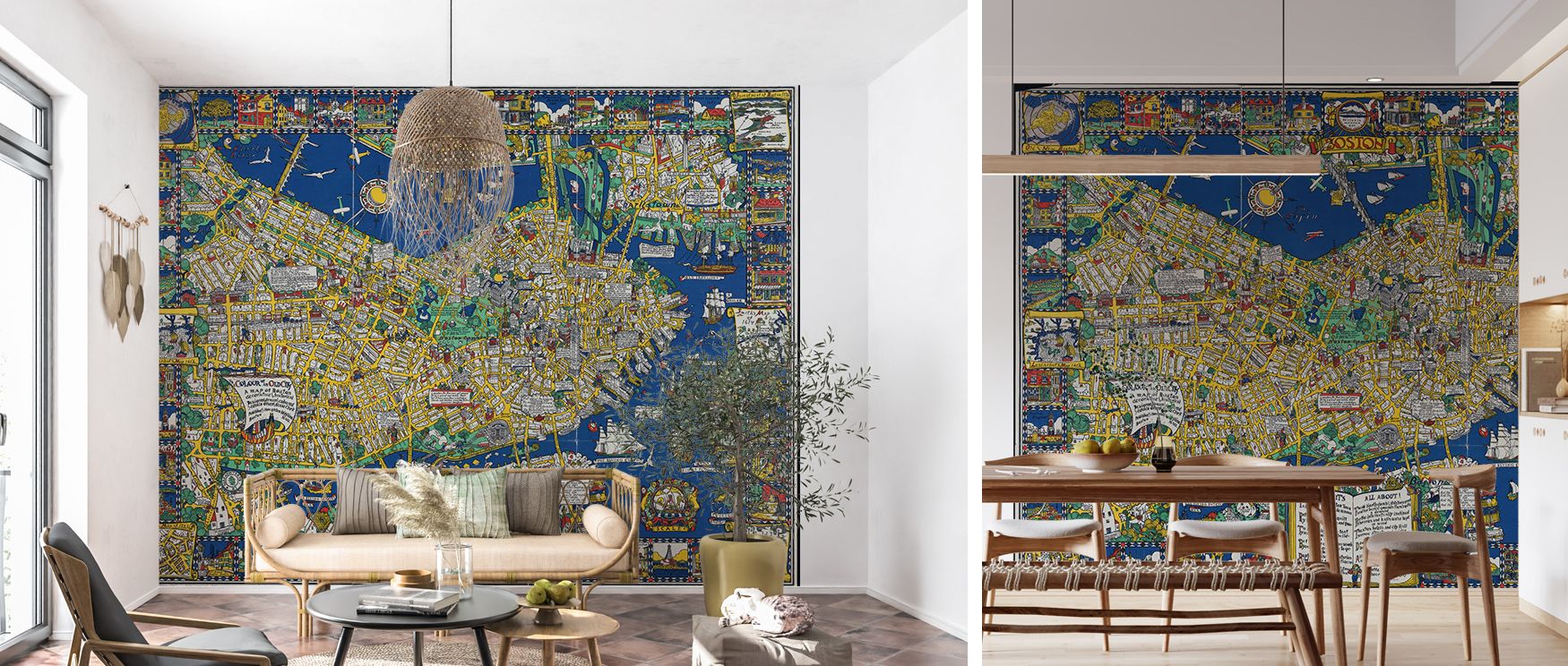 Boston decorative map wallpaper combining architectural precision with artistic beauty creating an elegant wall accent suitable for metropolitan inspired homes or lounges. 