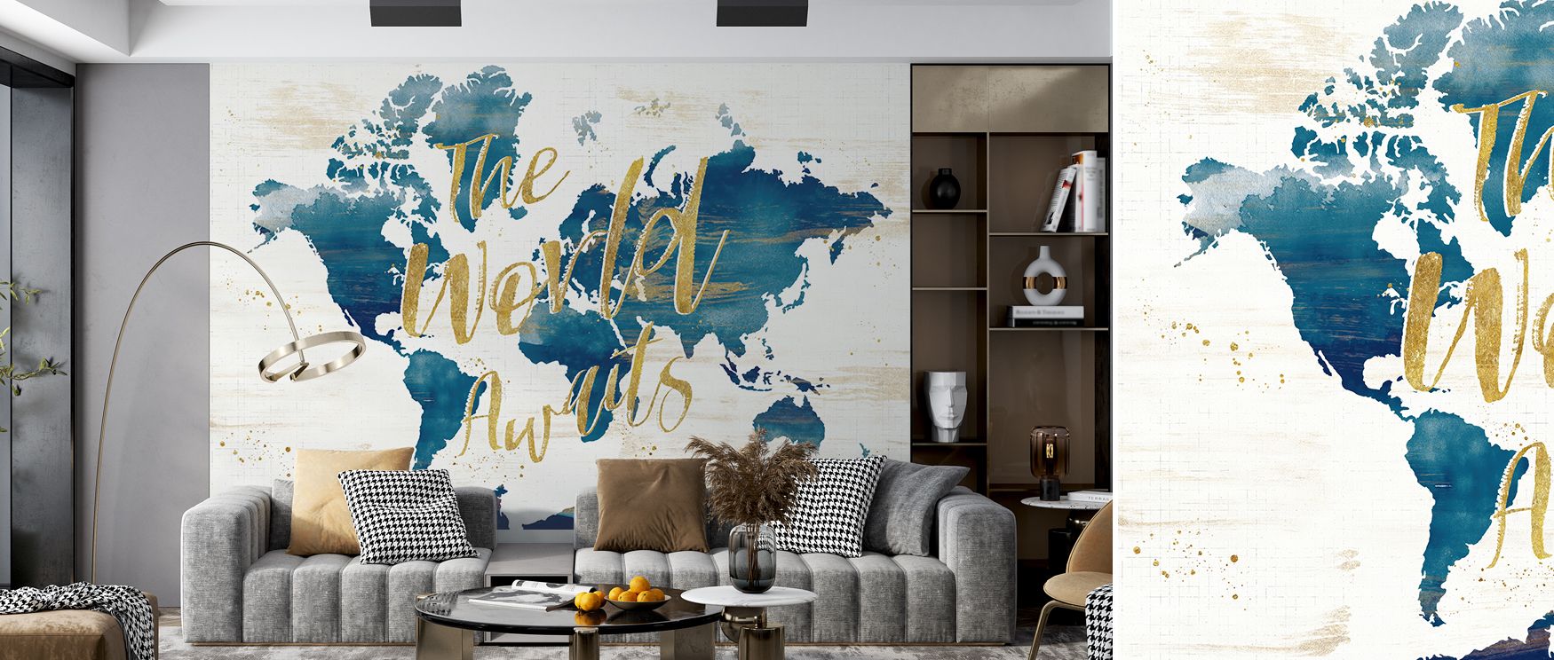 Earthy toned world map wallpaper that combines detailed cartography with soft natural hues enhancing homes with elegance serenity and cultured beauty in décor. 