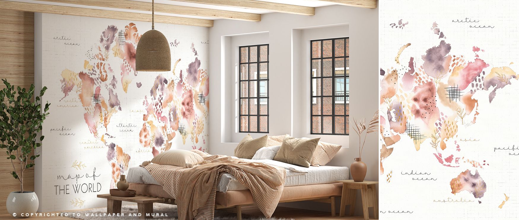 A unique floral inspired map wallpaper merging desert bloom patterns with global cartography enriching walls with elegance exploration and artistic character ideal for homes desiring cultured charm. 