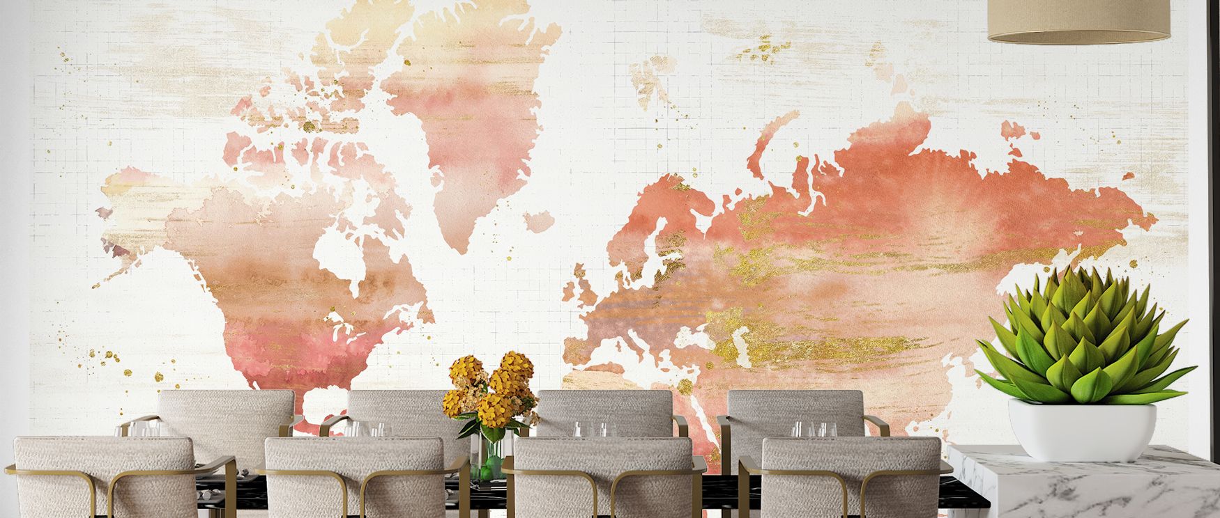 A refined floral world map wallpaper blending Desert Bloom artistry with detailed geography offering cultured decorative appeal and natural sophistication for home interiors. 