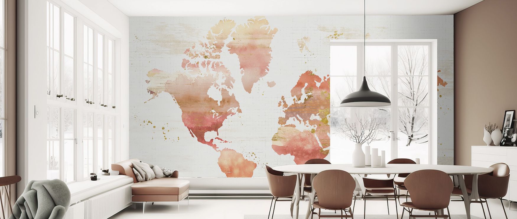 Desert Bloom inspired floral map wallpaper merging blossoms with global cartography creating serene elegant interiors filled with natural charm exploration and sophistication.