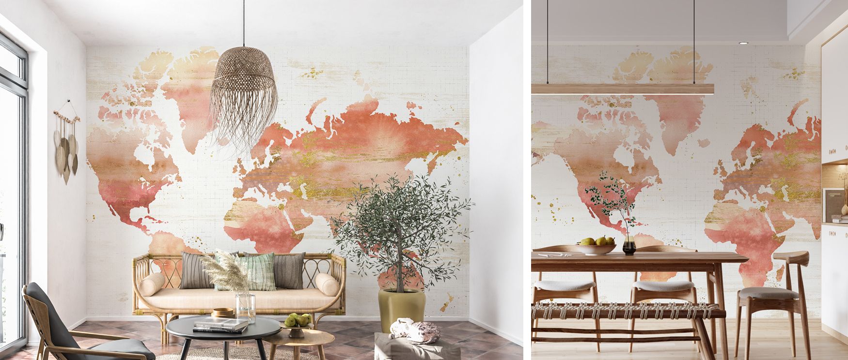 A unique floral Desert Bloom world map wallpaper presenting global geography with natural blossoms in warm tones offering charm elegance and timeless decorative beauty for modern homes. 