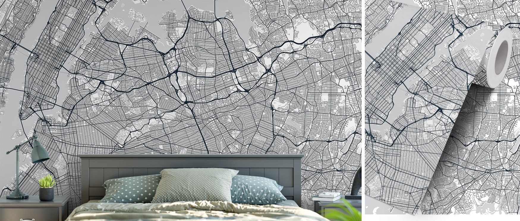 Queens inspired map wallpaper created with sustainable materials and detailed cartography offering cultured sophistication and metropolitan atmosphere to interiors ideal for lounges studies or living rooms. 