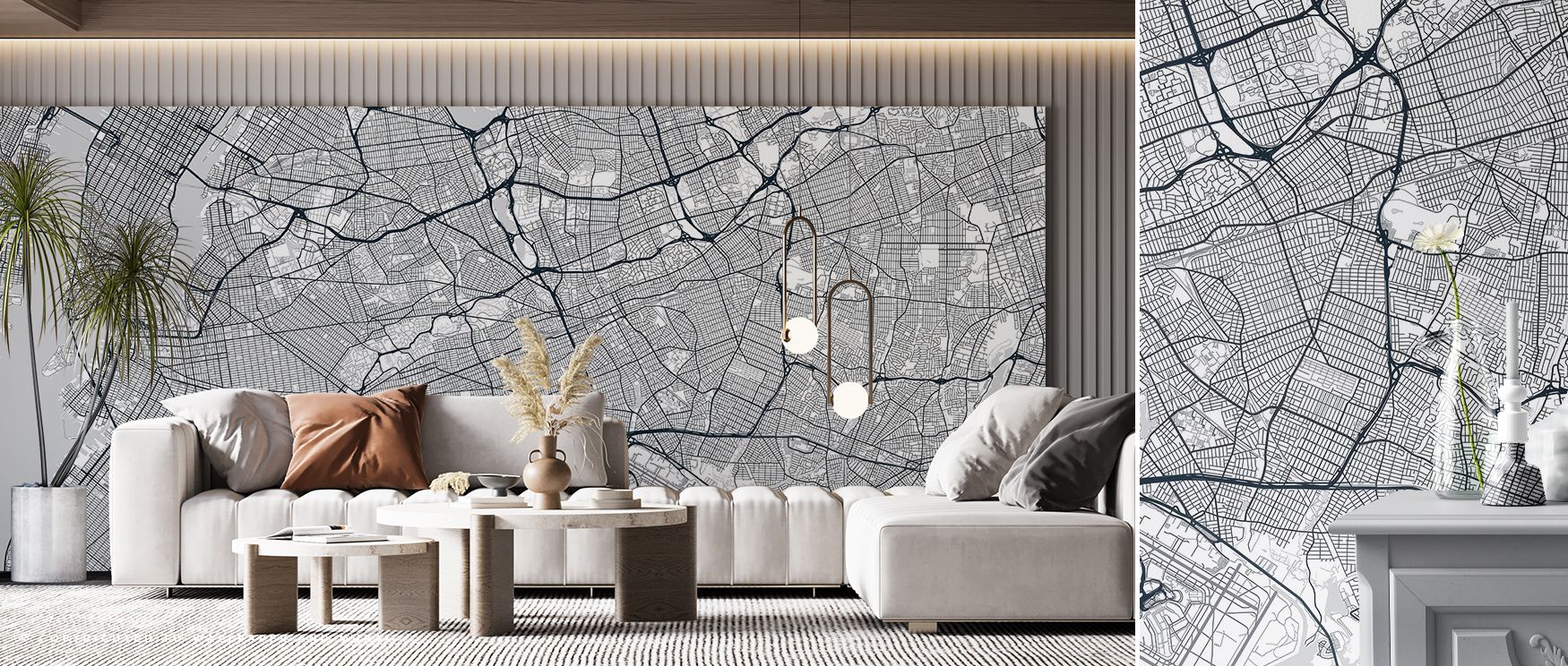 A detailed Queens map wallpaper blending eco conscious design with cartographic artistry enriching interiors with sophistication cultural charm and modern urban elegance perfect for stylish homes. 