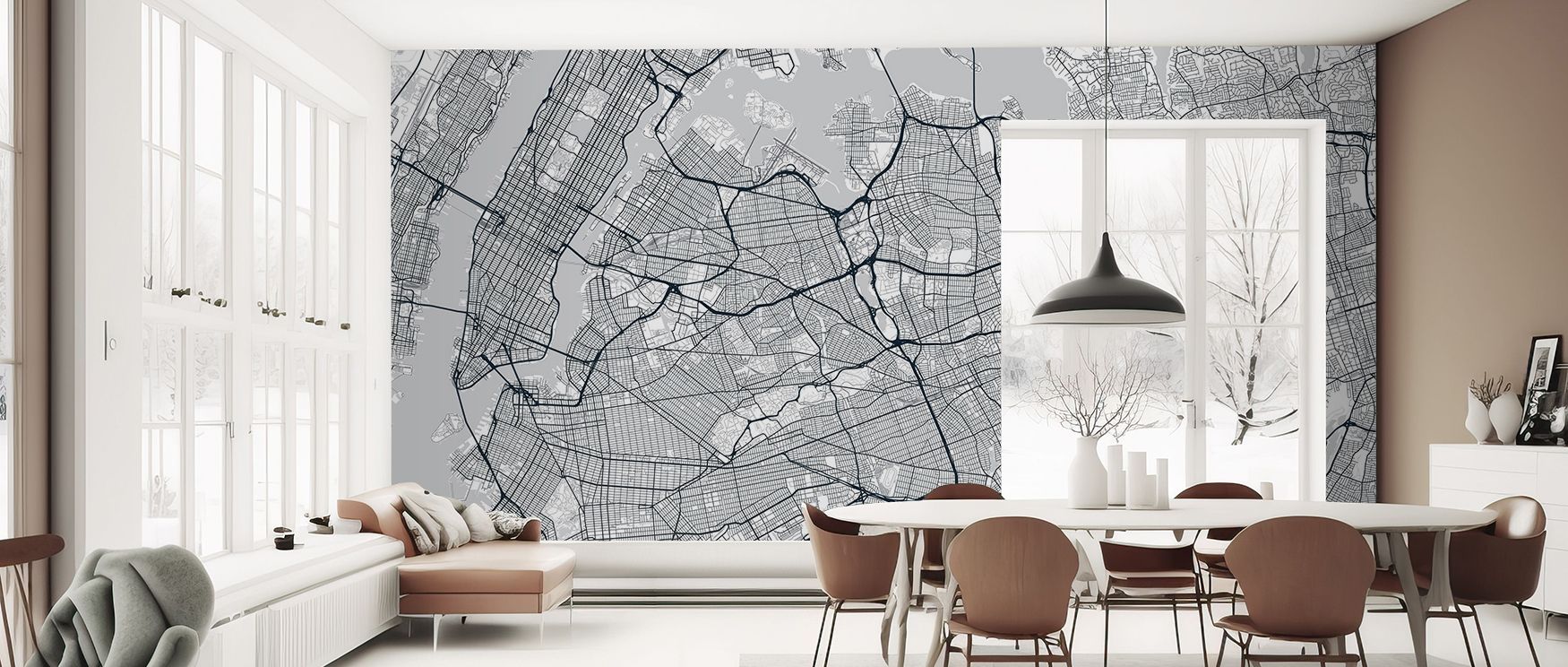 Queens New York inspired map wallpaper crafted with sustainable design values and detailed cartography transforming walls into cultured metropolitan focal points ideal for stylish interiors.