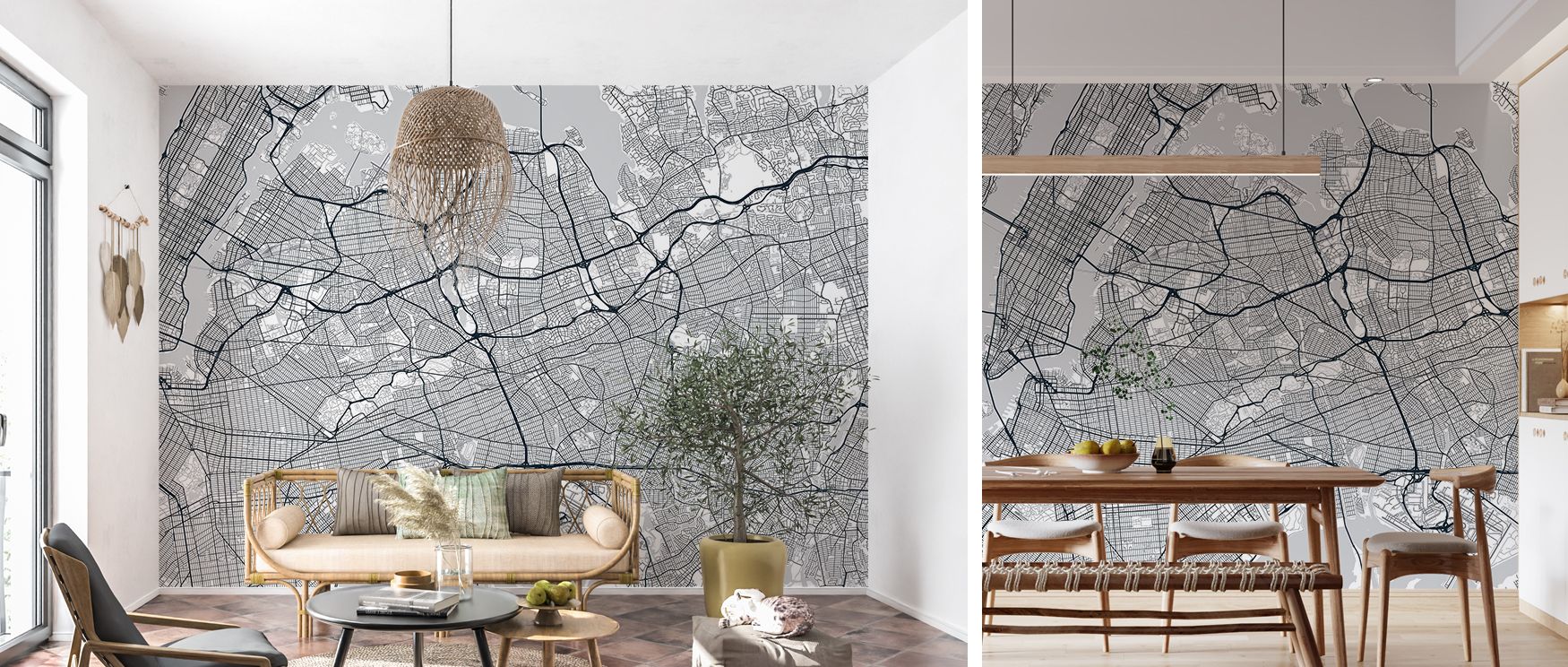 Eco friendly map wallpaper showcasing Queens borough in New York City with detailed artistry and subtle tones offering cultured elegance and metropolitan style for modern interiors. 