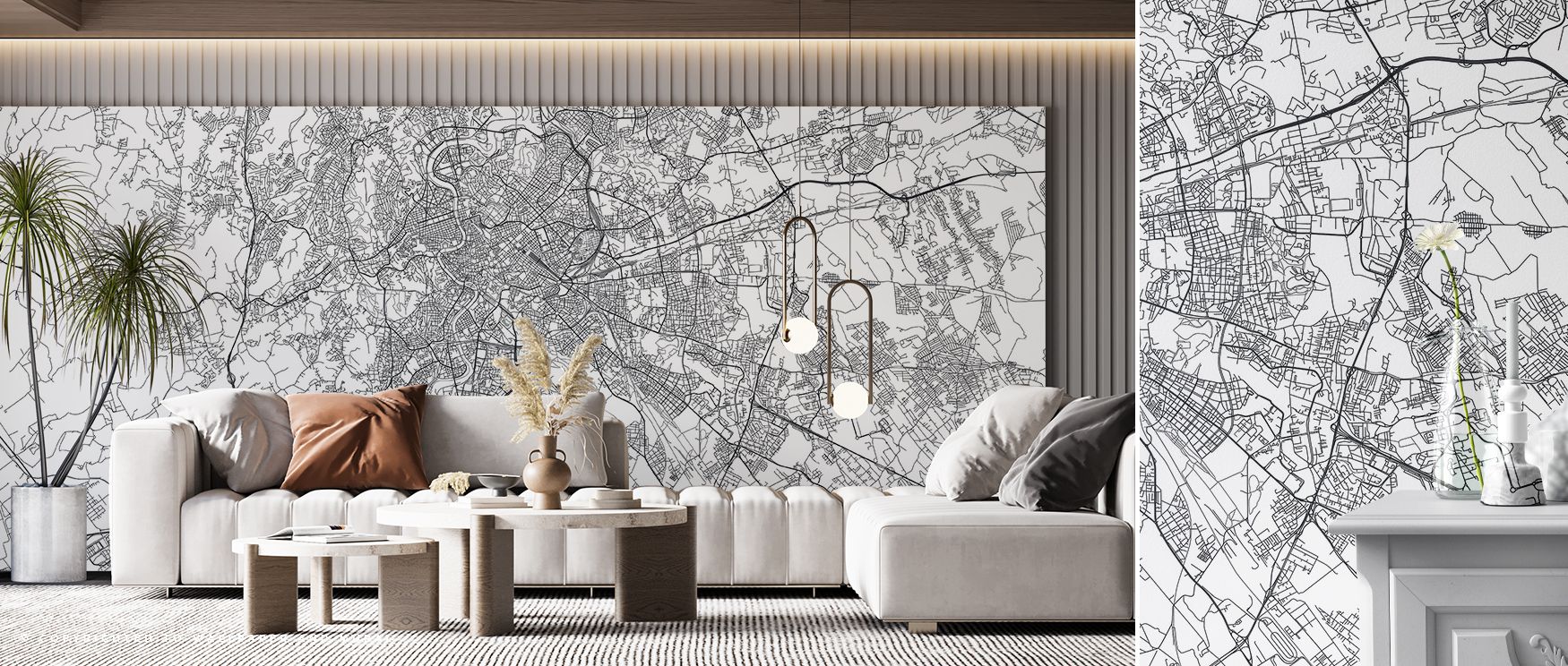 Desert bloom themed wallpaper featuring the Map of Rome with elegant artistry that highlights resilience and heritage. Its earthy palette and refined patterns transform rooms into sophisticated spaces, balancing old-world charm with contemporary appeal. P