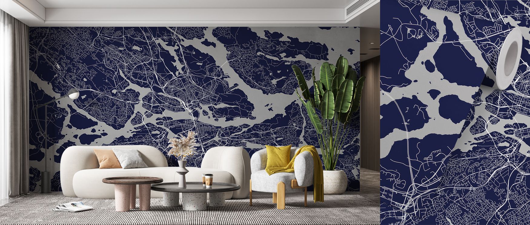 Contemporary Stockholm map wallpaper featuring refined Scandinavian lines and soft hues. Its eco-friendly design enriches modern interiors, offering walls a cultured presence that balances travel inspiration and minimalism. Perfect for studies or living s
