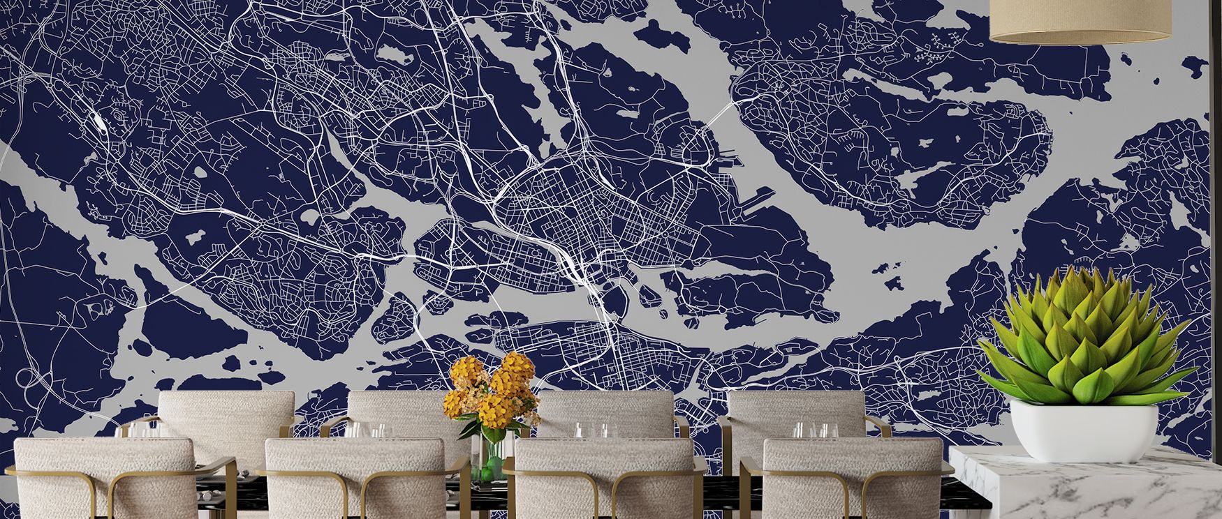 Contemporary Stockholm wallpaper styled in Scandinavian minimalism, featuring global perspective and eco-friendly charm. Its refined tones and clean details make it perfect for studies, workspaces, or lounges, enriching interiors with culture, clarity, an