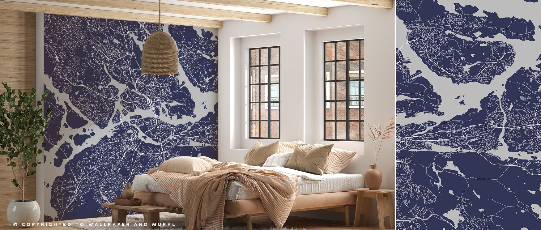 Elegant Stockholm map wallpaper in Scandinavian style, featuring refined details and a neutral palette. Its minimal tones create a calm mood, ideal for offices, studies, or modern lounges. The eco-conscious design enriches walls with cultural inspiration 