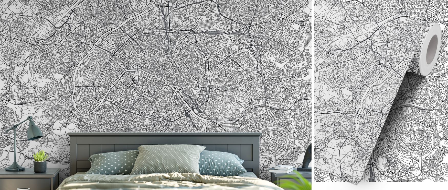 Decorative Paris city wallpaper styled with intricate map detailing that highlights iconic landmarks and attractions. The refined palette offers cultured charm, creating interiors full of inspiration. Perfect for living rooms or offices, it turns walls in