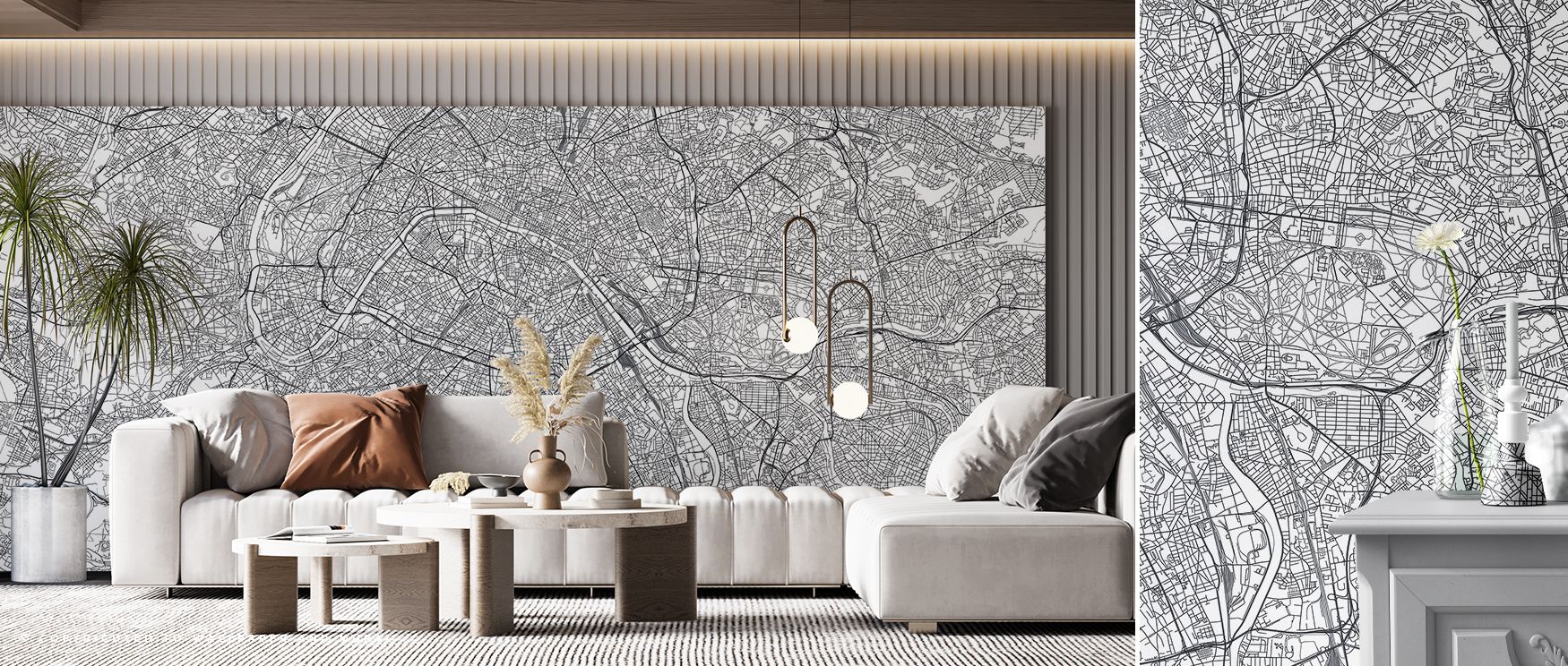 Paris map wallpaper featuring iconic monuments and neighborhoods in detailed layout. Its stylish artistry balances heritage and design, creating cultured interiors. Perfect for studies, bedrooms, or offices, it enriches walls with inspiration, sophisticat