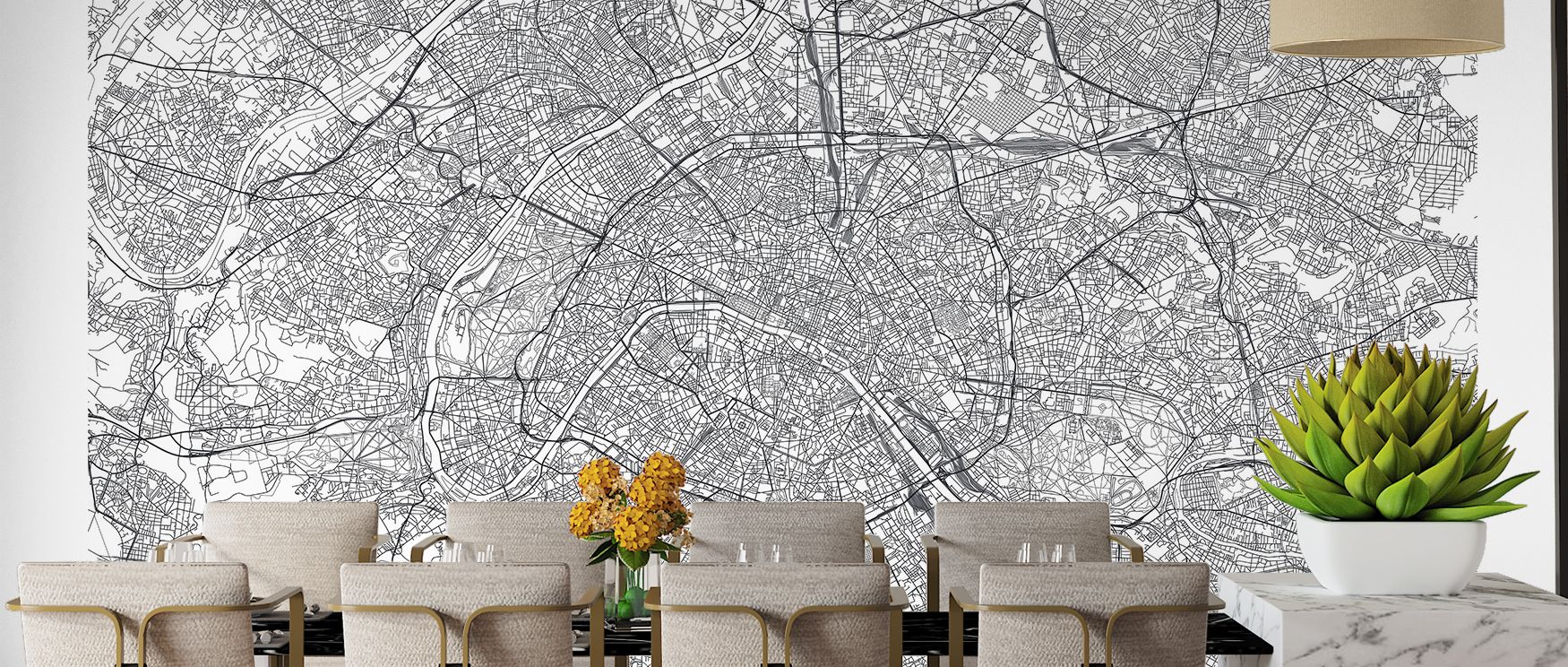 Refined Paris wallpaper capturing cultural neighborhoods, monuments, and attractions in detailed artistry. Its stylish design enriches interiors with sophistication, offering walls timeless elegance that suits studies, offices, or lounges inspired by trav