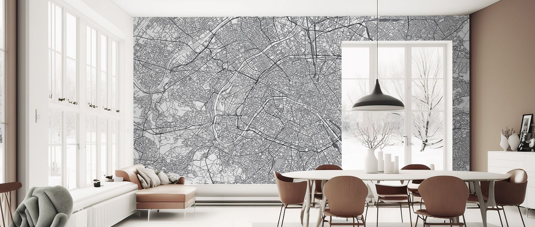 Parisian map wallpaper featuring detailed layout of attractions and districts, designed in elegant tones. Its cultured charm enhances interiors with travel inspiration and global sophistication, perfect for studies, living rooms, or offices seeking timele