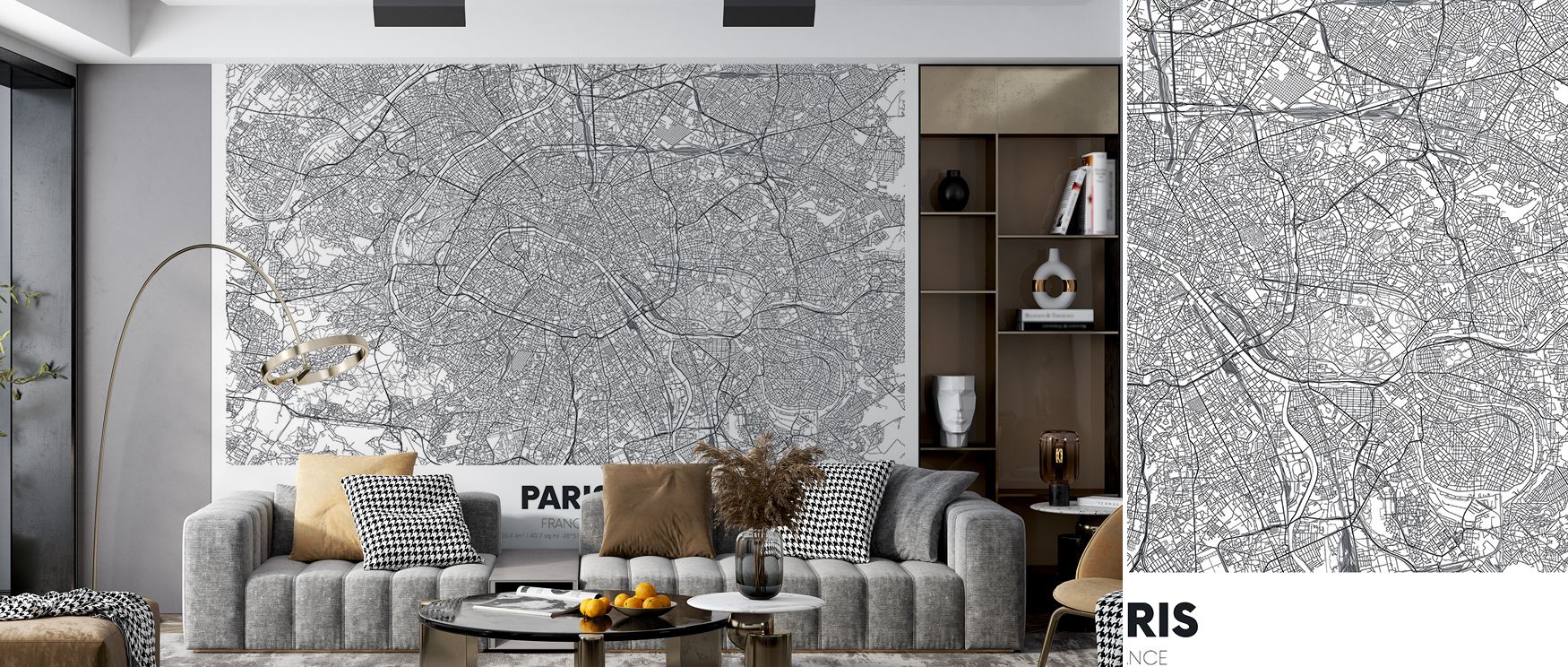 Map of Paris wallpaper styled with intricate lines and refined layout showcasing landmarks and neighborhoods. Its aesthetic brings cultured elegance into living rooms or workspaces, turning walls into artistic and inspiring reflections of heritage and des