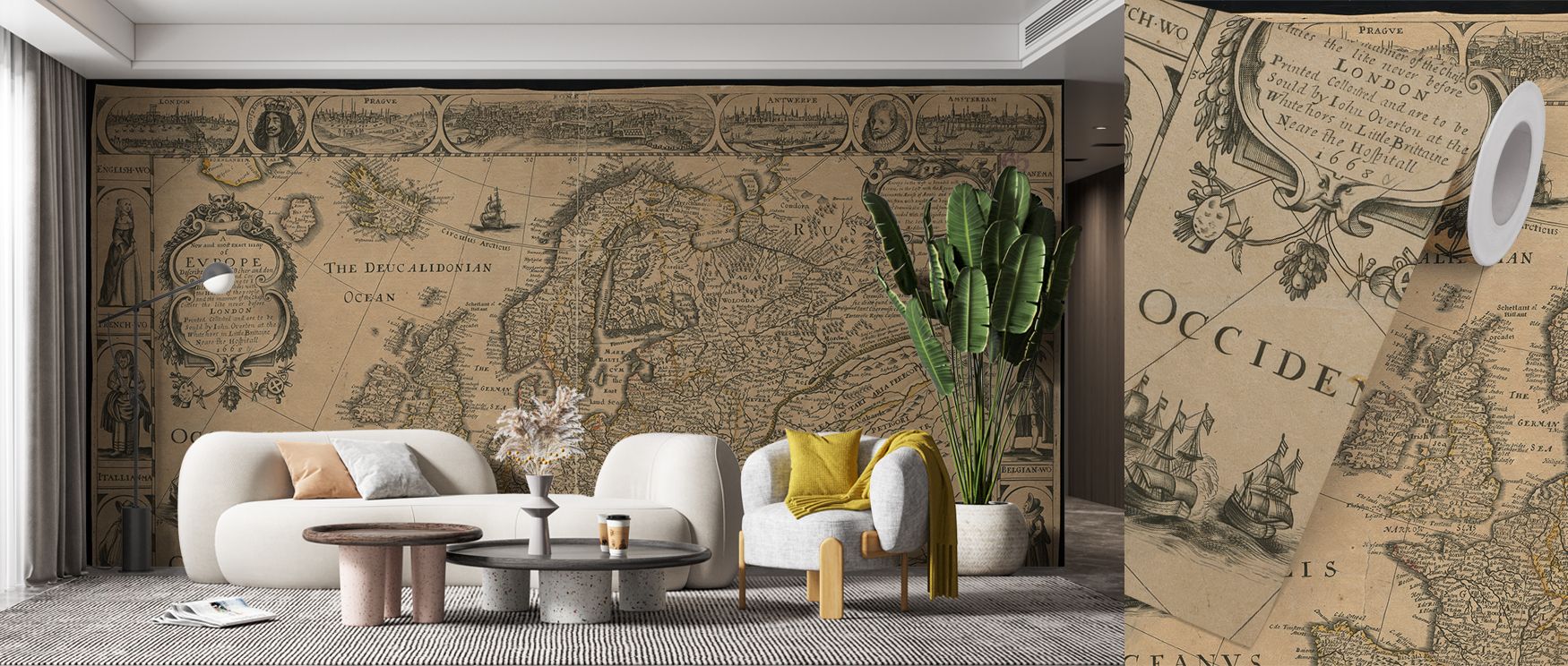 Educational wallpaper featuring a detailed map of Europe, styled with refined artistry. Its cultured tones enrich studies or classrooms with sophistication, offering walls timeless design and travel inspiration that elevates interiors. 