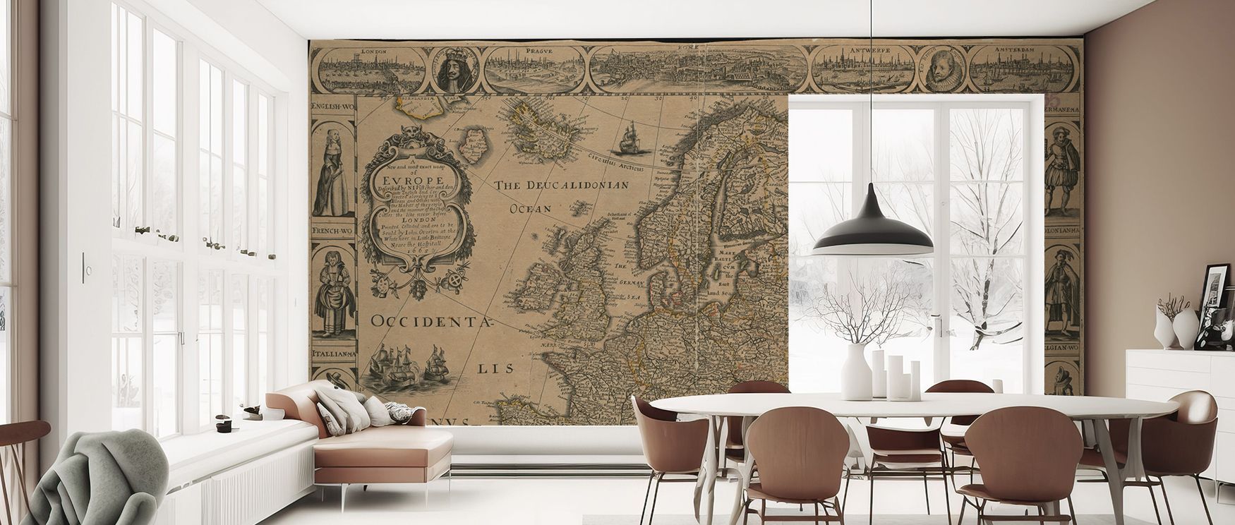 Educational Europe wallpaper designed with detailed cities, landmarks, and borders. Its refined tones enrich walls with cultured elegance, perfect for classrooms, studies, or living rooms inspired by travel and heritage.