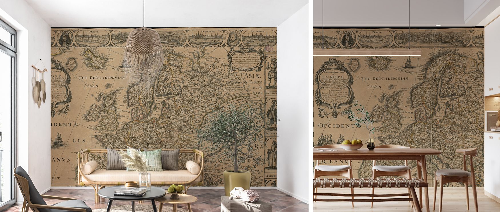 Map of Europe wallpaper designed with detailed artistry that highlights cities, countries, and borders. Its cultured aesthetic creates sophisticated interiors, making it ideal for studies or living spaces inspired by travel and knowledge. 