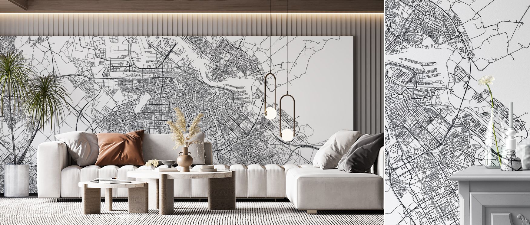 Amsterdam city wallpaper styled with detailed map design highlighting streets, attractions, and districts. Its cultured tones transform interiors, creating stylish and inspiring walls ideal for studies or creative spaces. 