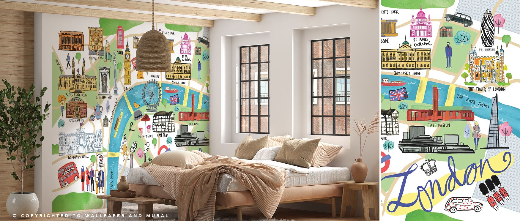 Refined wallpaper featuring the London city map with detailed artistry of streets and monuments. Its stylish tones enrich interiors with cultured charm, perfect for offices, studies, or creative spaces inspired by travel and heritage. 
