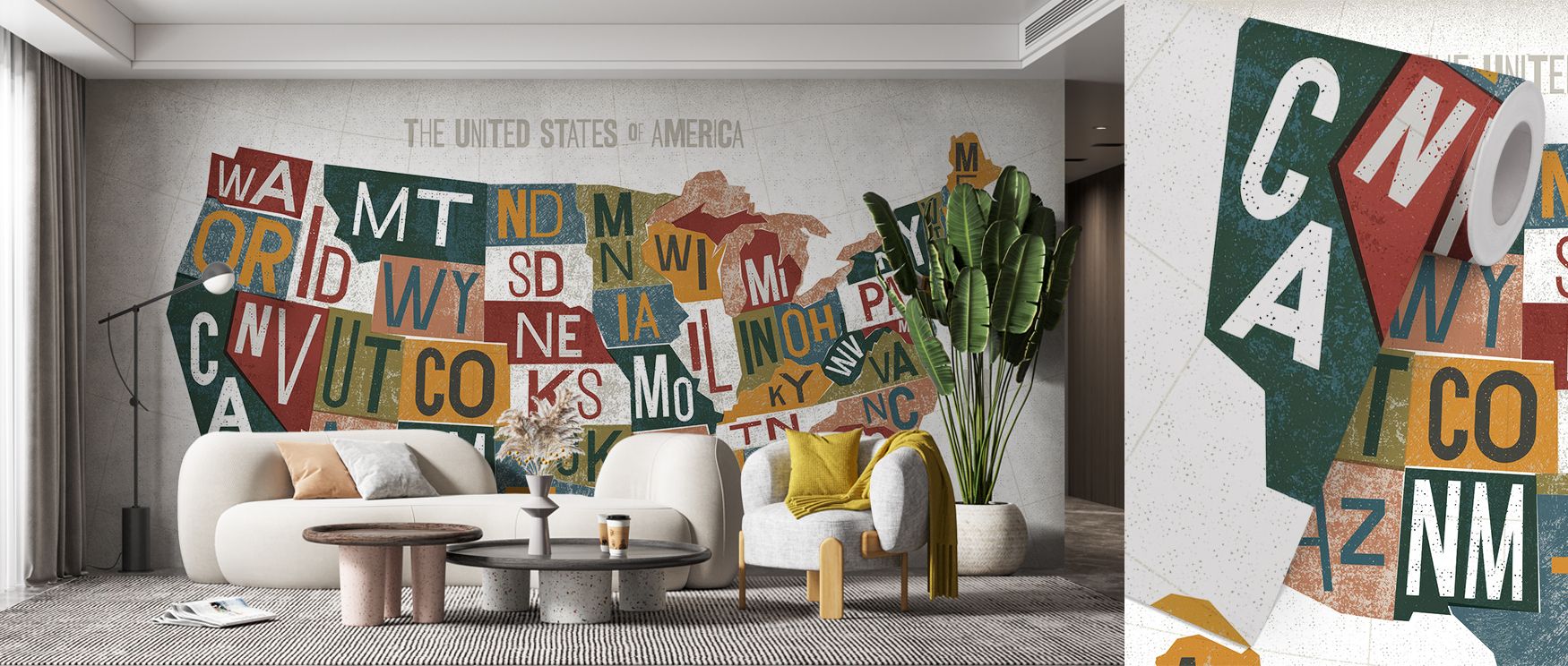Artistic USA map wallpaper inspired by classic printmaking, highlighting American cities with vintage flair. Its textured design enriches interiors, turning walls into cultural landscapes ideal for libraries, home offices, or stylish commercial settings. 