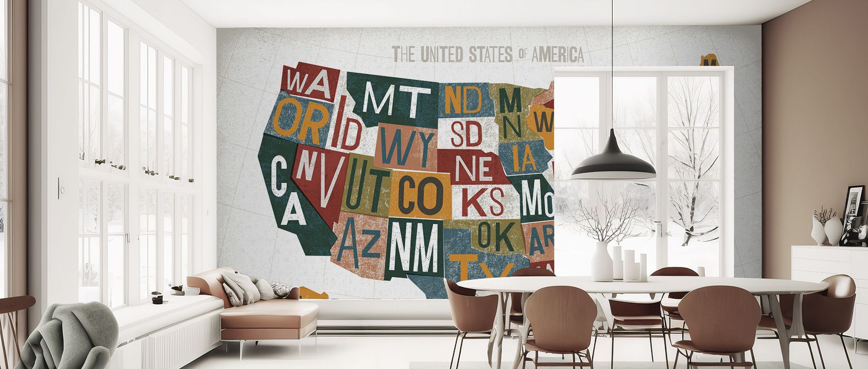 USA map wallpaper styled in letterpress vintage design, capturing American geography with textured charm. Its cultural depth enriches studies, libraries, or commercial interiors with sophistication and timeless elegance.