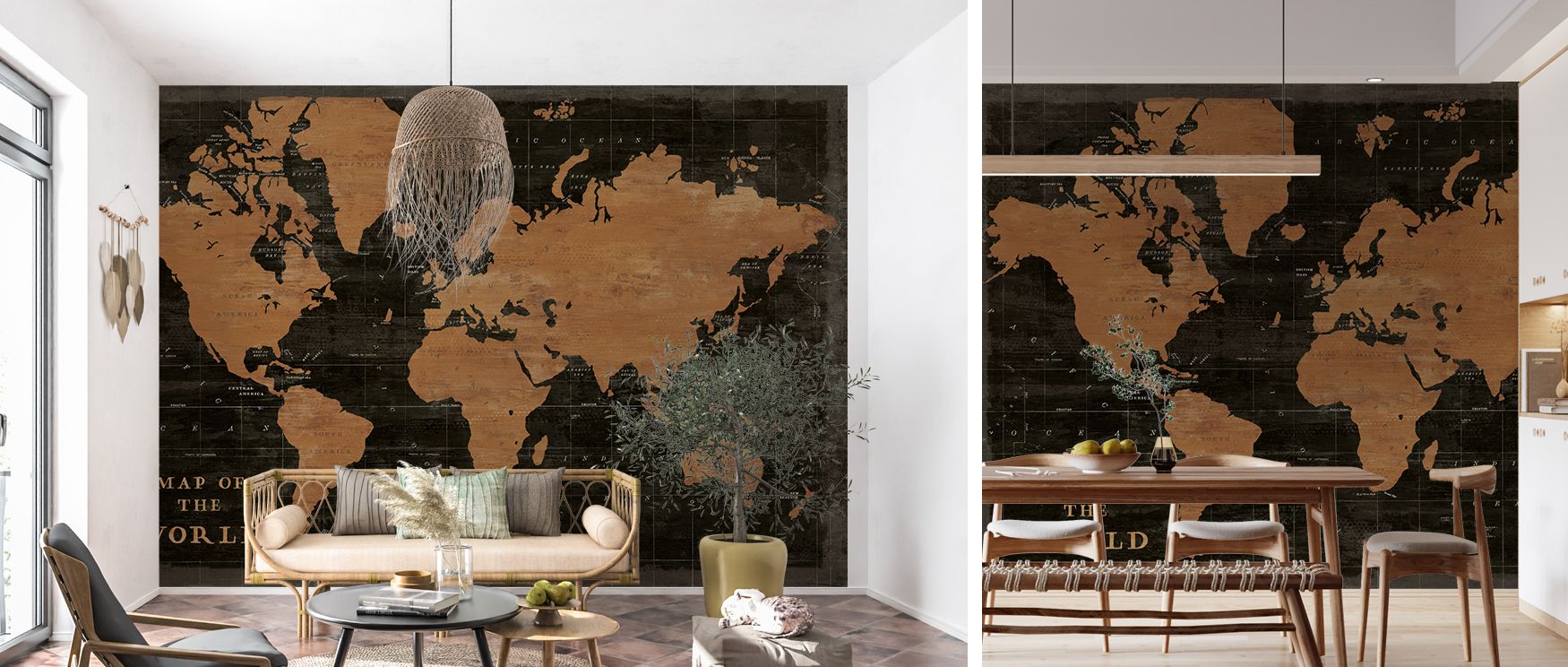 Decorative industrial world map wallpaper styled in metallic tones, offering cultured artistry. Its bold design enriches interiors with sophistication, perfect for offices, living rooms, or workspaces inspired by modern culture. 