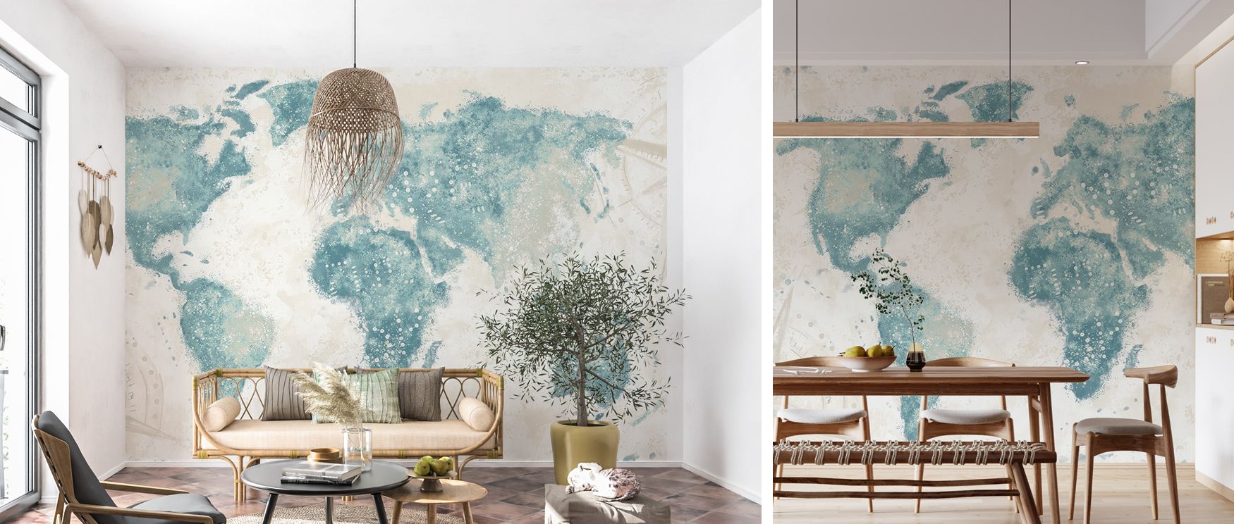 Light-toned world map wallpaper styled in calming hues, designed to create soothing interiors. Perfect for bedrooms, nurseries, or offices, it enriches walls with global inspiration and peaceful atmosphere. 